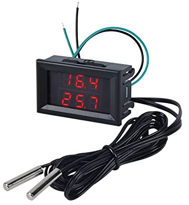 FBBULES Termometro Digitale con 2 Sonde Impermeabili Misuratore di Temperatura a Doppio Display LED DC 4-28V Monitor di Temperatura da Laboratorio Acquario -55~120℃,Rosso&Rosso
