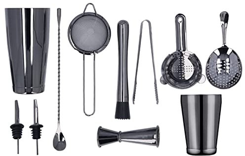 XHTLLO Juego De Coctelera De 11 Piezas, Juego De Coctelera De Acero Inoxidable, Juego De Coctelera Boston Profesional Estable, Para Mezclar Bebidas, Hogar, Bar, Fiesta, Herramienta De Bar