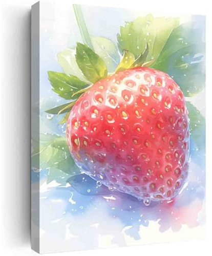 GeRRit Strawberry Art watercolors painting,Kitchen Wall Art,Cooking Print,Food Painting for Office Living Room Bedroom Gym Black and White Office Wall Decor 16x20 canvas print with frame