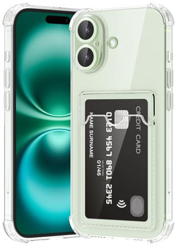 ÁRBOLORO Kartenfach Hülle für iPhone 16 Plus, Transparent Silikon TPU Handyhülle mit Kartenhalter, Ultra Dünn Weiche Stoßfest Flexibel Handy Tasche Case Schutzhülle für iPhone 16 Plus