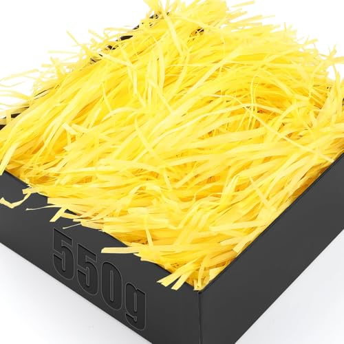 TXXATX 550 g fyllningsmaterial gåva strimlat papper för presentförpackning gul förpackningsmaterial hammare shred med bågar raffia fyllningsmaterial för paket gör-det-själv festival presentförpackning