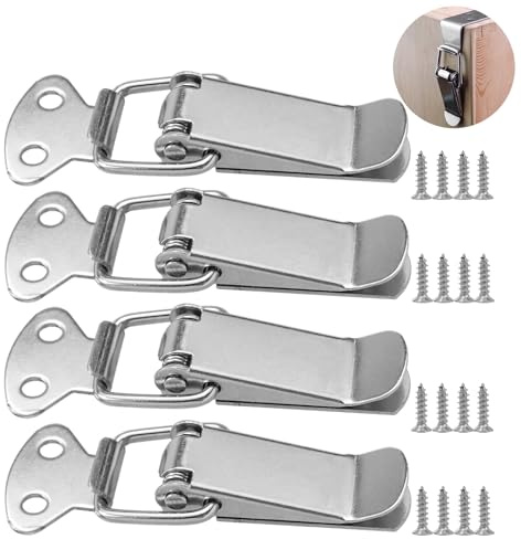 56mm Stainless Steel and Iron/Nickel-Plated Tension Claps with Screws - Spring Loaded Lever Latch for Toolbox, Cabinet, Drawer & Case - Heavy Duty Box Closure (4 Pack, Silver)