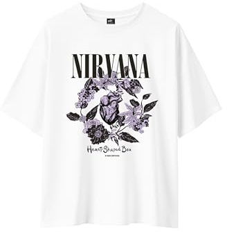 T-Shirt Oversize Femme Nirvana - Licence Officielle (FR/ES, Alpha/Lettres, L, Taille Normale, Taille Normale, Blanc)