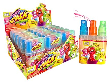 Triple Attack Candy Spray 18er Display (18x15ml) – Saures Süßwaren-Spray XL mit Apfel-, Erdbeer- & Himbeergeschmack | Intensiver Geschmacksblitz für Kindergeburtstage, Mottopartys & Events