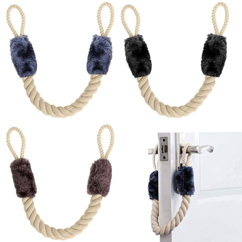 3 Stück Türstopper Klinke Klemmschutz für Türen Kordel, 60 cm Baumwolle Türstopper Türkordel Klemmschutz für Türen, Türkordeln Seile für Haustier und Kinder Fingerschutz(Schwarz Braun Blau)