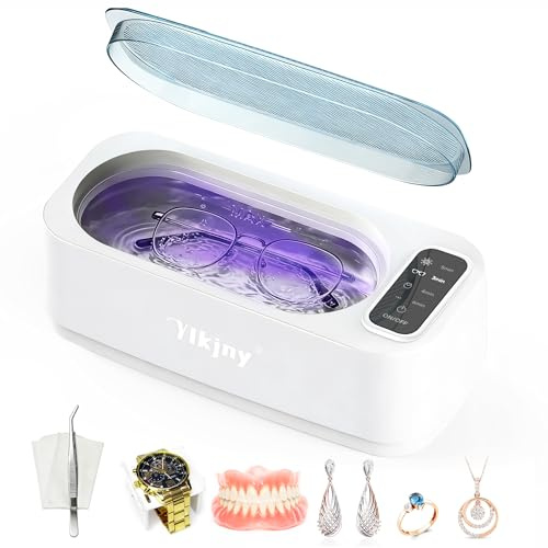 Limpiador Ultrasonidos, 55000Hz Limpiador Ultrasónico Gafas con Luz UV, 4 Modos Ultrasonidos Limpieza con Pantalla LED, 350 ml Limpiador Gafas Ultrasonidos para Joyas, Dentaduras, Relojes, Anillos