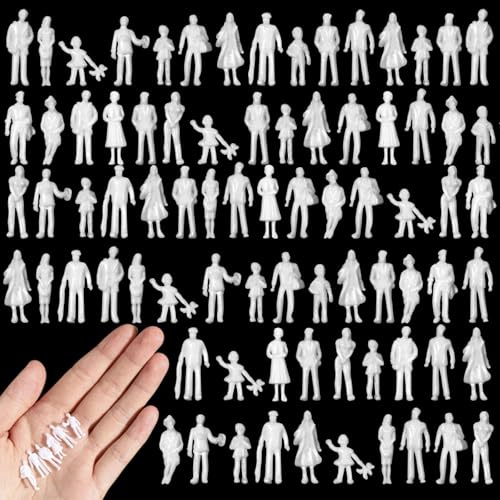 Namalu 100 Pcs 1:100 Scale 0.71 Inch White Unpainted Mini People Figures Miniature People for Model Trains Architectural Standing and Sitting Mini Diorama Figures for Architectural Project Scenes