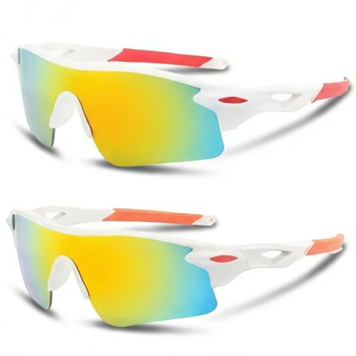 DUSEKI 2 Pack Kids Sports Sunglasses for Boys and Girls Aged 6–14 UV400 Protection Wraparound Children’s Glasses for Cycling Running Baseball Ski Golf Lightweight Impact-Resistant Eyewear