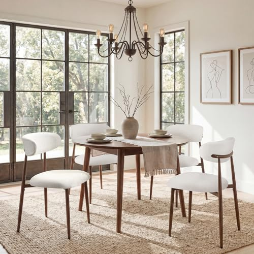 Ckaff Set di 4 Sedie da Pranzo, Sedie da Cucina in Lino, Poltrone da Salotto con Gambe in Metallo di Noce, Sedia Imbottita Sala da Pranzo per Sala da Pranzo Cucina Soggiorno Camera da Letto, Beige