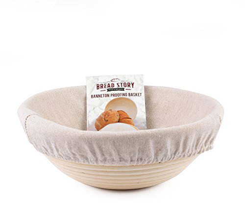 (22 cm) Round Banneton Proofing Basket Set - Brotform Handmade Unbleached Natural Cane For Homemade Crusty Fresh, Easy to Bake Bread With Professional Marks Rising Dough Bread Kit With Washable Liner