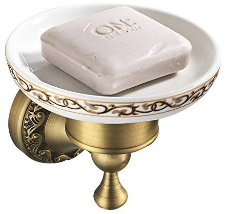 CASEWIND Seifenschale Antik, Seifenhalter Wand Vintage, Seifenablage Messing Keramik Retro mit Bohren Wandmontage Nostalgisch für Dusche