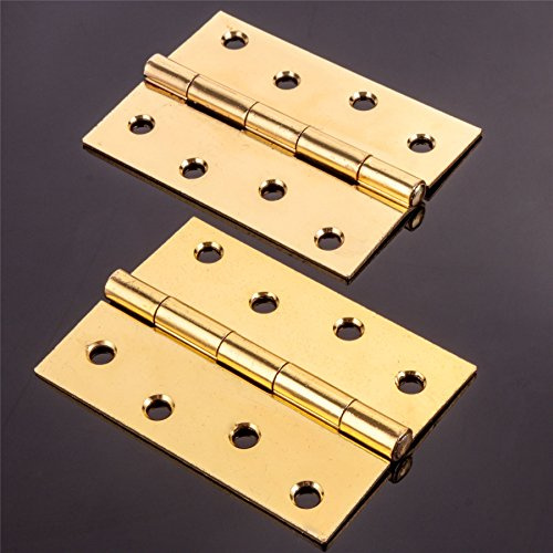 Pair of Large 100mm/4 Fixed Pin Brass Butt Hinges - Heavy Duty Flush Door Fitting