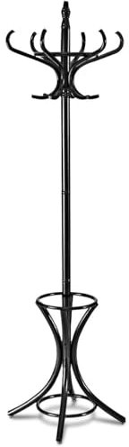 COSTWAY Coat Rack, 12 Hooks Freestanding Clothes Hat Hanger Stand with Umbrella Holder, Solid Wood Display Hall Tree Storage Organiser Unit for Home Bedroom, Hallway, Entryway and Office (Black)