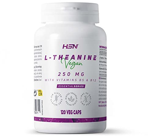 HSN L-Teanina 250mg | 120 Cápsulas Vegetales | Aminoácido Natural del Té Verde con Vitamina B12 y Ácido Pantoténico | Vegano, Sin Gluten, No-GMO