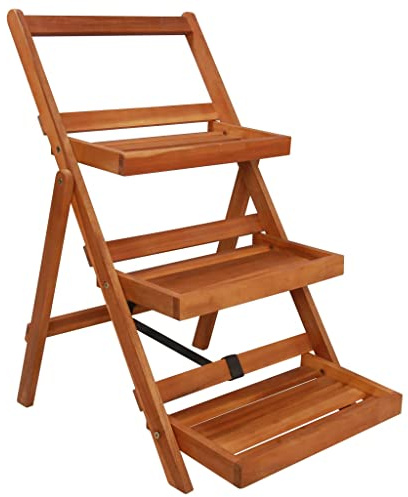 vidaXL Soporte de Plantas 3 Niveles Tiesto Macetero Jardinería Herramientas Bricolaje Decoración Casa Hogar Floristería 50x63x80 cm Madera de Acacia