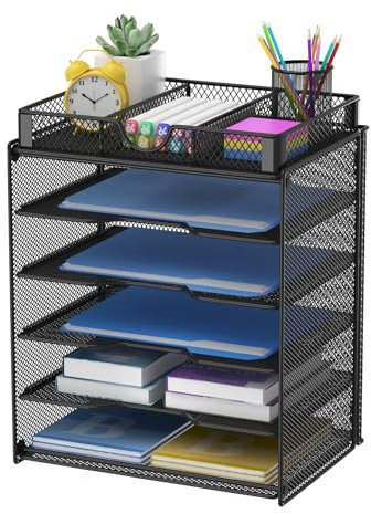 Samstar Dokumentenablage aus Metall, Briefablage Organizer Papierablage Schreibtischablage für A4 Dokument mit 1 Extra Organisator, Schwarz