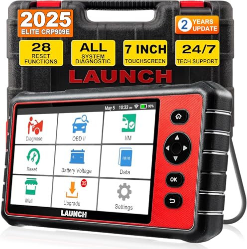 Launch CRP909E OBD2 Diagnosegerät für VoIIständige System, Diagnosegerät Auto mit 28 Rücksetzfunktionen, Codeleser, SAS, TPMS, DPF, BMS, IMMO, ABS-Entlüftung, Auto VIN usw, Auto diagnose scan Tool