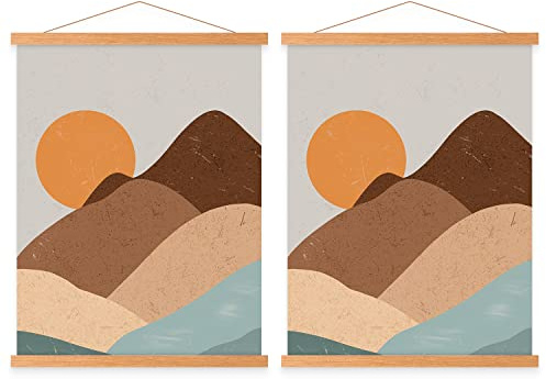 Ywlake A4 Posterrahmen, Posterrahmenhaken aus Holz und hellem Holz, magnetisch, zum Aufhängen für Kunstdrucke auf Leinwand (21cm, Teak, 2 Packungen)