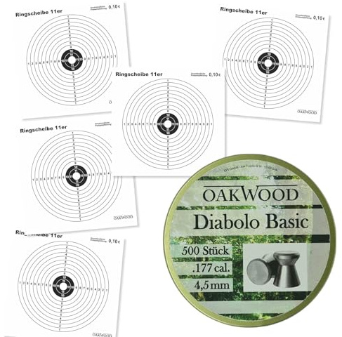 Set 50 Zielscheiben 14x14cm + 500 Diabolos 4,5mm Spitzkopf oder Flachkopf nach Wahl mit Kugelfang Verschiedene Varianten für Luftgewehr und Luftpistole (C02-Pistole)
