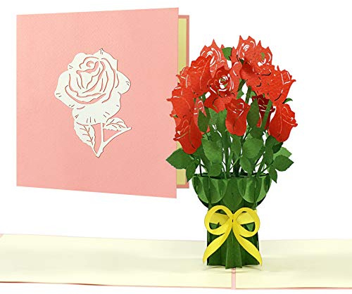 Geburtstagskarte Rote Rosen | Edle Pop up Karte zum Geburtstag, Valentinstag, Muttertag, Jahrestag mit 3D Rosenstrauß | Glückwunschkarte oder Gutschein, F22