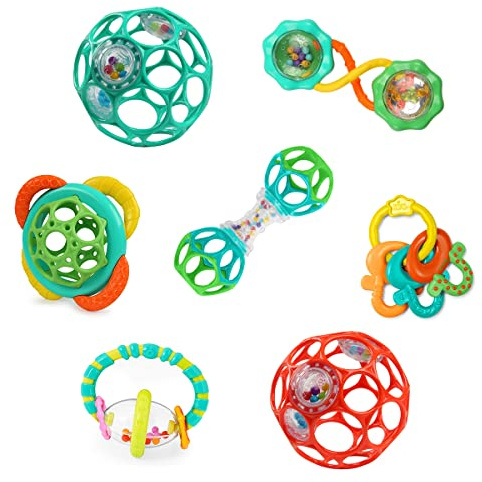 Bright Starts, Soothers & Shakers, 7 pièces -Jouet pour Poussette, Anneaux de dentitions et hochets sans BPA, Unisexe, Nouveau-nés et Plus