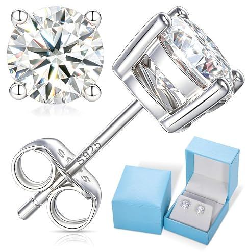 Lab Grown Diamond Stud Earrings D Color VVS1 Moissanite Earrings 925 Sterling Silver 3MM White Gold Studs Earrings with Gift Box - Wedding Anniversary Birthday Mothers Day Gifts
