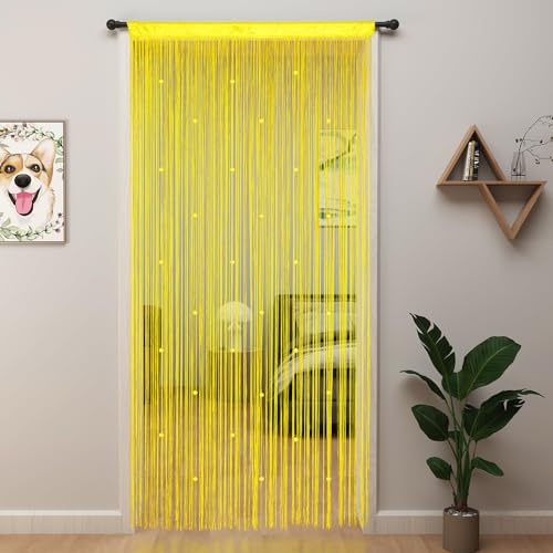 YIIBAII Beaded Curtain Beaded Curtains for Doorways Crystals Suitable for Interior Hanging Decoration and Partitions Closet Curtains (Yellow, 39x79)