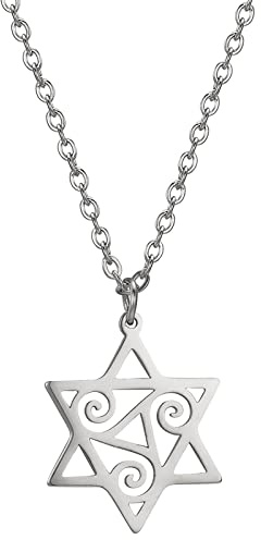 UNIFT David Star Collier celtique triple spirale en acier inoxydable pour homme et femme avec pendentif étoile de David, Acier inoxydable, Pas de gemme
