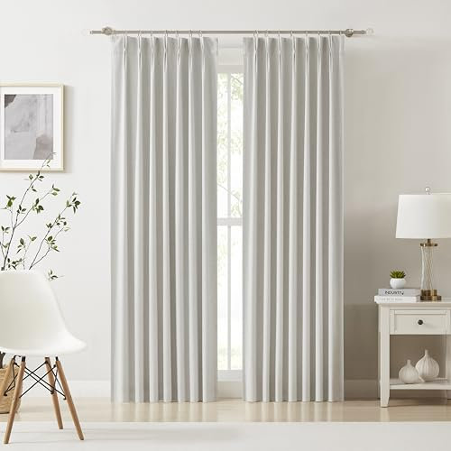 Kayne Studio Nature Blended Linen Pinch Pleat Blackout Curtains 84 inch Long for Living Room Bedroom,Thermal Insulated Window Treatments Pleated Drapes for Track with 9 Hooks,40x84,Beige,1 Panel