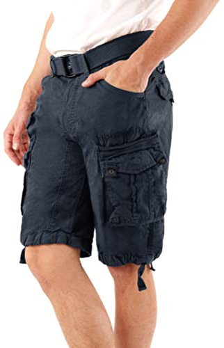 Geographical Norway Panoramique Men - Bermuda Mann Cotton - Shorts Herren Sport Cargo - Shorts Bermudas Kurz A Gürtel Normaler Schnitt - Mann Frühling Sommer (Marine 5XL)
