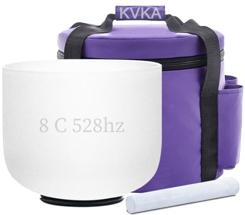 KVKA 20cm Klangschalen 432Hz 8 inch Weiß Chakra Crystal Singing bowl | Klangschale für Yoga Meditation Sound Healing Entspannung Stressabbau mit Tragetasche