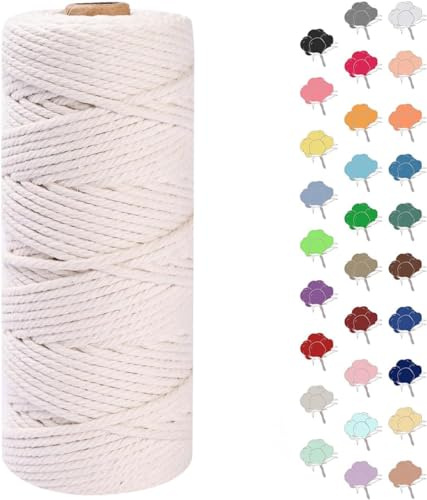Uvolo Makramee Garn 1mm x 100m, Makramee Baumwollgarn, Baumwollgarn für Blumenampel Basteln, Pflanzenbügel und DIY Handwerk Mit Papierbox