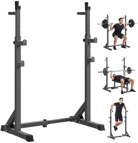 SPORTNOW Heavy-Duty Squat Rack Adjustable Barbell Rack for Gym 150kg Black | With Dip Station, Multi-Function Weight Lifting, for Home