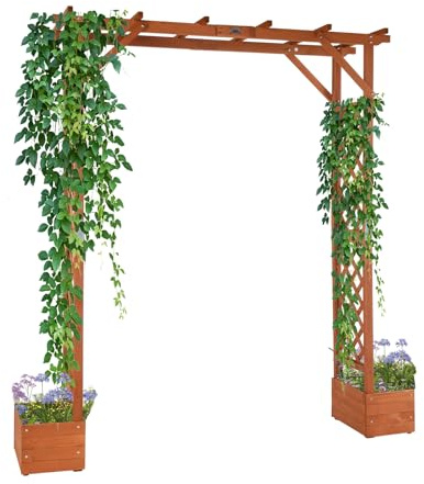 VINGLI Wooden Garden Arbor with Planter, Wedding Arch for Ceremony, Wood Garden Arbour Trellis for Plant Climbing, Pergola for Garden Backyard, Lawn, Outdoor