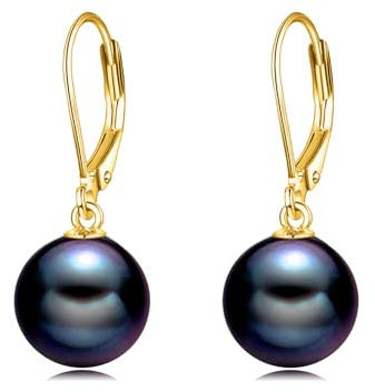 VONALA Perle Ohrringe Sterling Silber, Hängend Ohrringe Schmuck Geschenke für Damen und Mädchen (Schwarze Perle - Gold)
