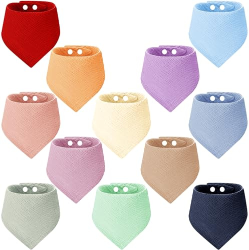 Toaren 12 Piezas Baberos Bebe Bandanas Babero Triangular para Bebé Baberos Bebe Algodón con 2 Ajustables Botón a Presión, Suave & Absorbente, Baberos para La Dentición de Los Bebes para Niños y Niñas