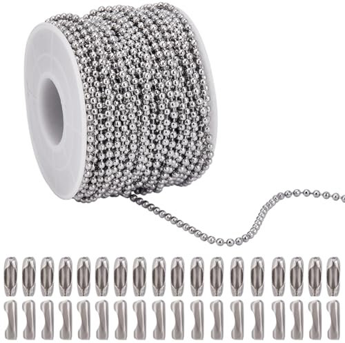 SOFPLATE 20M Catena A Sfera In Acciaio Inossidabile Catena con Perline Argento Connettori A Catena Sfusa Chiusure Lunga Ciondola Catena A Sfera con Perline per Kit di Creazione di Gioielli Collana Bra
