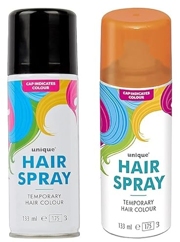 133ml washable temporary hair colour spray kids adults Halloween Glitter Temporary dye (Black and Orange Hair Spray, 133ml)