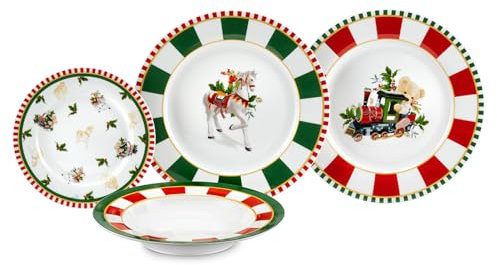 Fade Set 18 piatti natalizi servizio per 6 persone in porcellana con decori di natale Circus