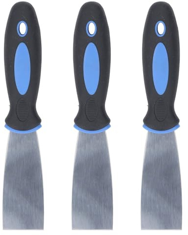3Pcs Stainless Steel Paint Scraper Set, Flexible Drywall Repair Tools for Spackle Putty Plaster, Easy Hanging Remover Kit with Plastic Handle for Painting and Wall Repair (1.5in)