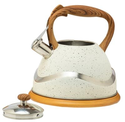 Cabilock 1 Pc Sifflet Bouilloire Verre Siffler Rétro Inoxydable Tasse Pot Théière Bouilloire à Gaz Infuseur Carafe Thermique à Café Acier Sifflement Poêle Bois Beige