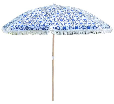 PQPQLI Parasol De Jardin Extérieur Parasol Inclinable Rond Ø1,6 X 2,0 M Parasol Droit avec Ouverture Fermeture Manivelle, Franges, Toile 180 G/m² Protection UPF 50+, pour Balcon, Terrasse