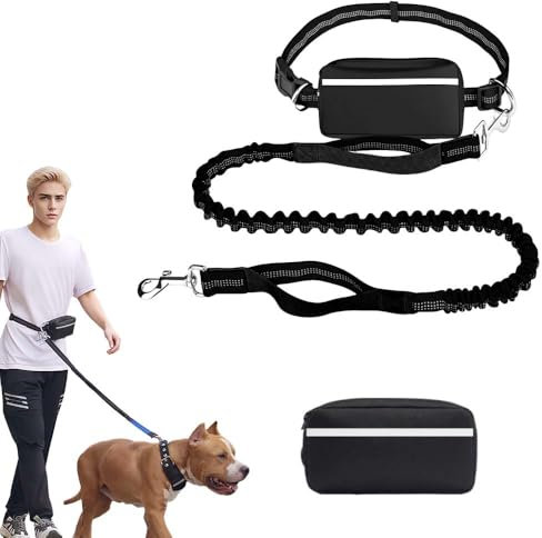 Joggingleine Hunde, Laufleine Freihandleine für Hunde, Bauchgurt Freihändige Hundeleine mit bauchgurt zum Joggen Laufen Wandern mit Dual Griffe, Reflektierende Nähte (#09, 1 Leinen)