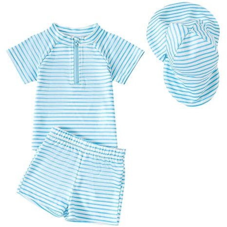 Traje de baño de tres piezas con protección para bebé, de manga larga, UPF 50+, diseño de dibujos animados, bonito traje de baño para niños pequeños, estudiantes, niños, azul, 18-24 meses