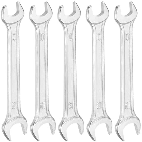 QUARKZMAN 5Pcs Clé à Fourche Double 10mm x 13mm Métrique Clé Plate à Angle Décalé 15 Degrés, Petite Clé Plate Galvanisée, pour Réparation Automobile, Assemblage de Meubles