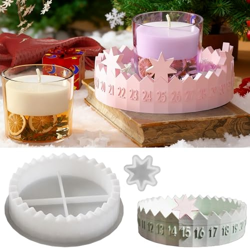 Gießformen Silikon Adventskranz,Gießform Adventskalender | 3D Adventskalender Silikonform Weihnachten,Gießformen Silikon Kerzenhalter Stern,Silikonform Adventskranz für DIY Handwerk