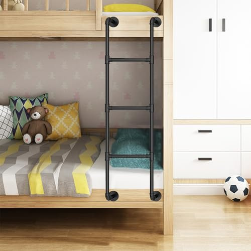 Scaletta per letto a castello in metallo nero, in ferro battuto, per interni ed esterni, montaggio a parete, ideale per letti a soppalco e dormitorio, supporta 125 cm