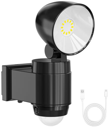 AIXPI Motion Sensor Lights Outdoor, Rechargeable 6000mAh Battery Powered Light with 20s to 300s Working Time Adjustment, Waterproof LED Security Light for Garden, Garage, Yard (1 Pack)