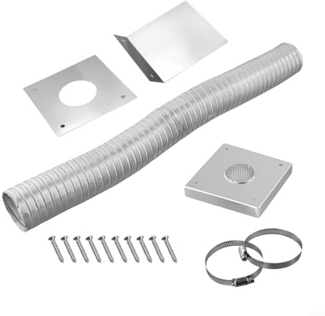 Lawnoval Tubo flexible de aluminio para estufa de pellets con placa de pared de acero inoxidable 304 y campana de lluvia para conexión de ventilación exterior