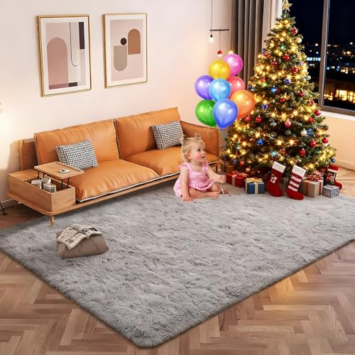 ZXIAOHUI Flauschiger Teppich 70 x 150 cm Anti-Rutsch Unterseite, Flauschig, Super Soft, Moderne Deko, Waschbar, Flauschiger Hochflor Teppich, Wohnzimmer Teppiche, für Schlafzimmer, Grau